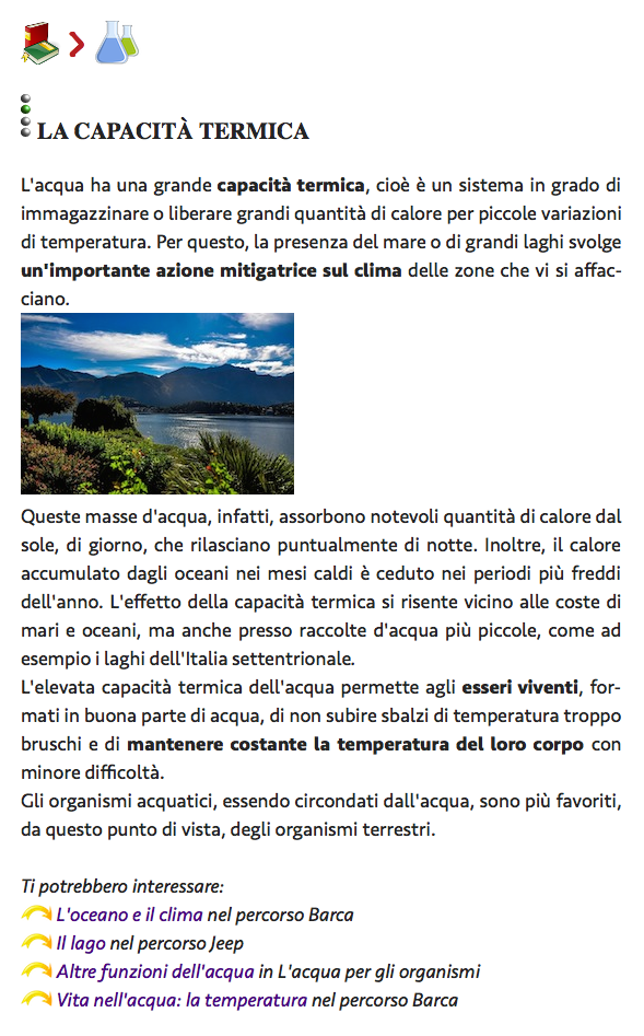 Pagina del libro Pianeta Acqua - Capacità termica