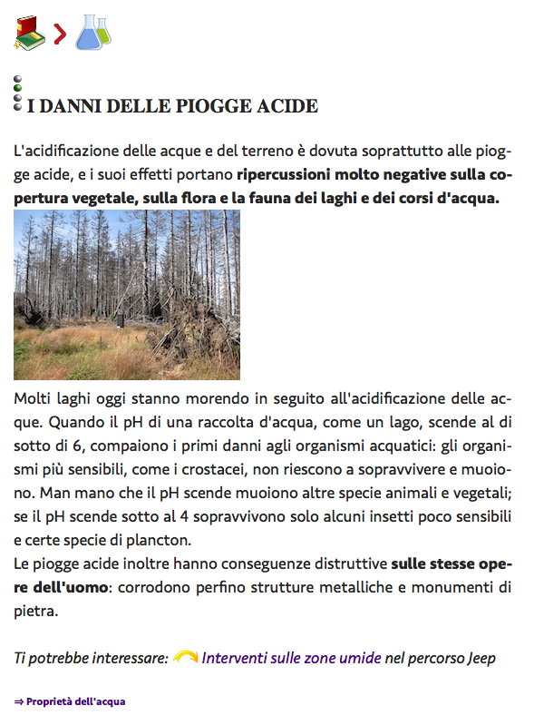 Pagina del libro Pianeta Acqua - Danni piogge acide