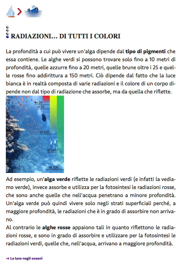 Pagina del libro Pianeta Acqua - Radiazioni luce in acqua